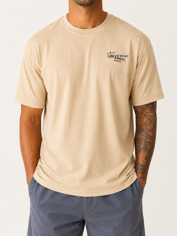 Beige Givenchy – small black distressed chest logo / large distressed back logo view 1