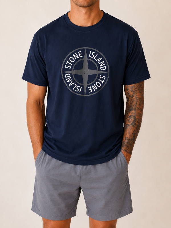 Navy Stone Island – large circular compass on front / small back logo view 1