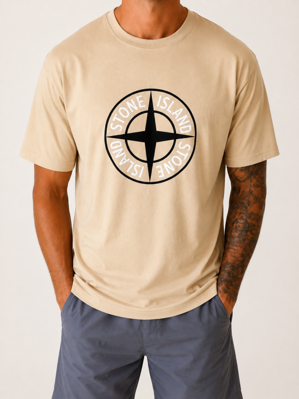 Beige Stone Island – large black/white compass front / small back logo view 1