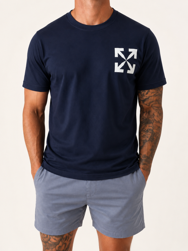 Dark Navy Off-White – white arrow logo on chest view 1